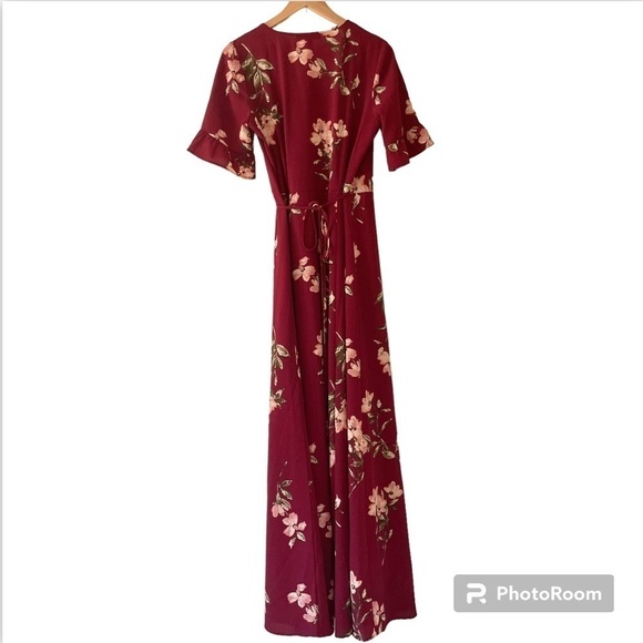 Lulus September Sunsets Burgundy Floral Print Wrap Maxi Dress - Picture 5 of 6